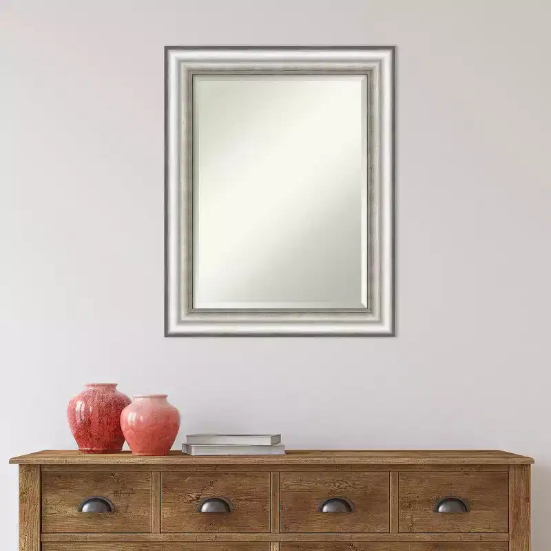 Specchio da Parete con Cornice per Salone 23" x 29" Argento - Rettangolare Moderno, Smussato, Nessun Montaggio Richiesto