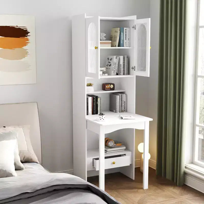 Armadio Scrivania Convertibile Richiudibile con Scaffale e Cassetto, Workstation Multifunzione per Ufficio Domestico