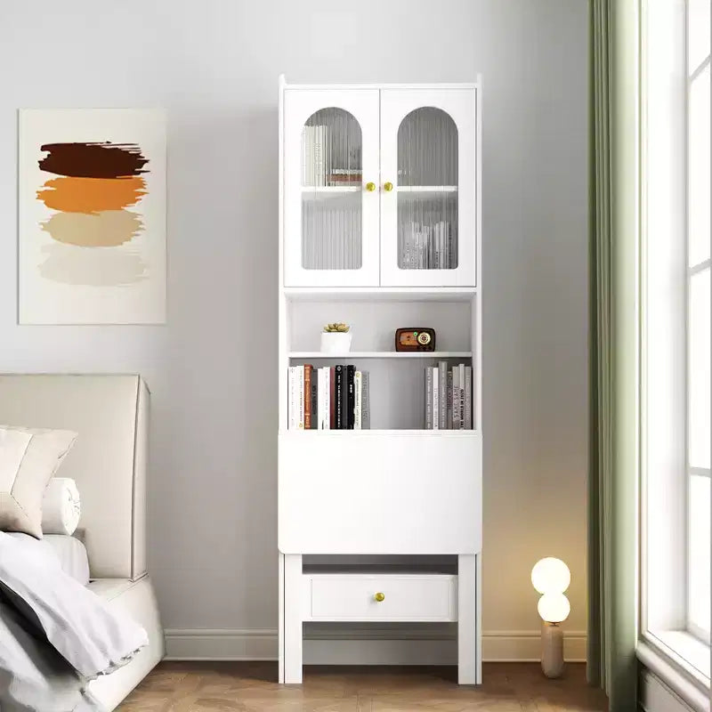 Armadio Scrivania Convertibile Richiudibile con Scaffale e Cassetto, Workstation Multifunzione per Ufficio Domestico