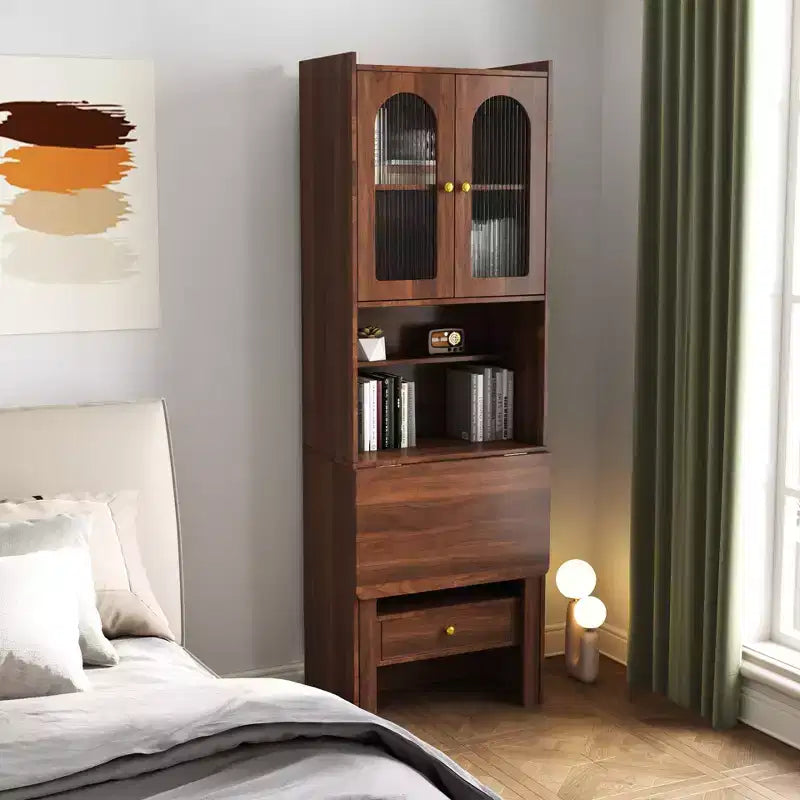 Armadio Scrivania Convertibile Richiudibile con Scaffale e Cassetto, Workstation Multifunzione per Ufficio Domestico