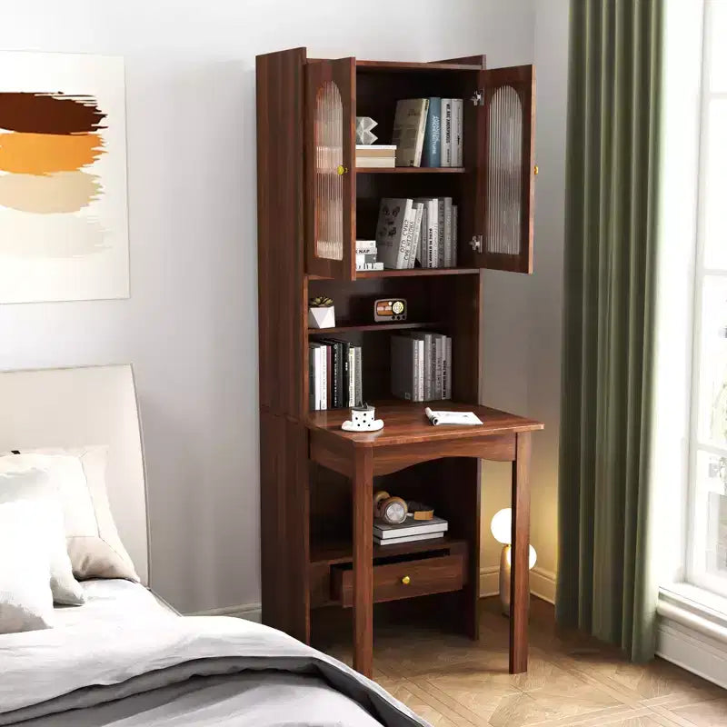 Armadio Scrivania Convertibile Richiudibile con Scaffale e Cassetto, Workstation Multifunzione per Ufficio Domestico