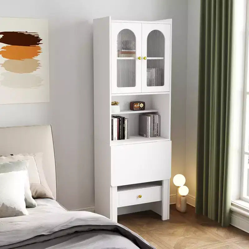 Armadio Scrivania Convertibile Richiudibile con Scaffale e Cassetto, Workstation Multifunzione per Ufficio Domestico