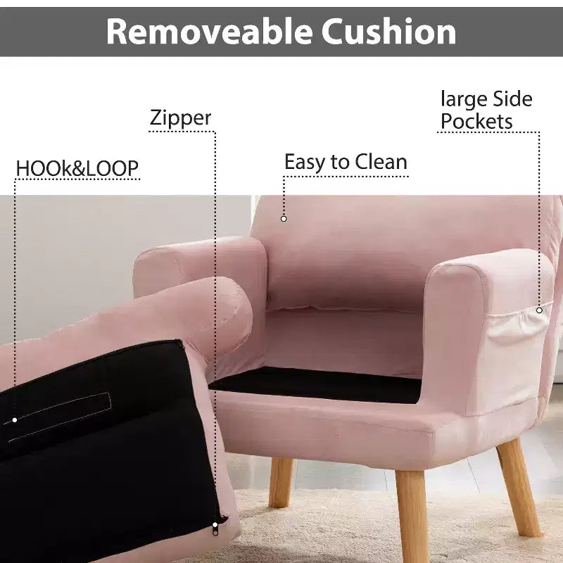 Poltrona con pouf, poltrona in velluto per camera da letto e soggiorno, comoda poltrona lounge con schienale regolabile e tasca laterale