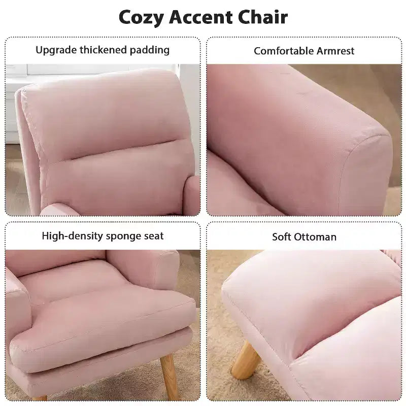 Poltrona con pouf, poltrona in velluto per camera da letto e soggiorno, comoda poltrona lounge con schienale regolabile e tasca laterale