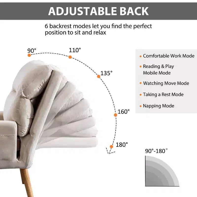 Poltrona con pouf, poltrona in velluto per camera da letto e soggiorno, comoda poltrona lounge con schienale regolabile e tasca laterale