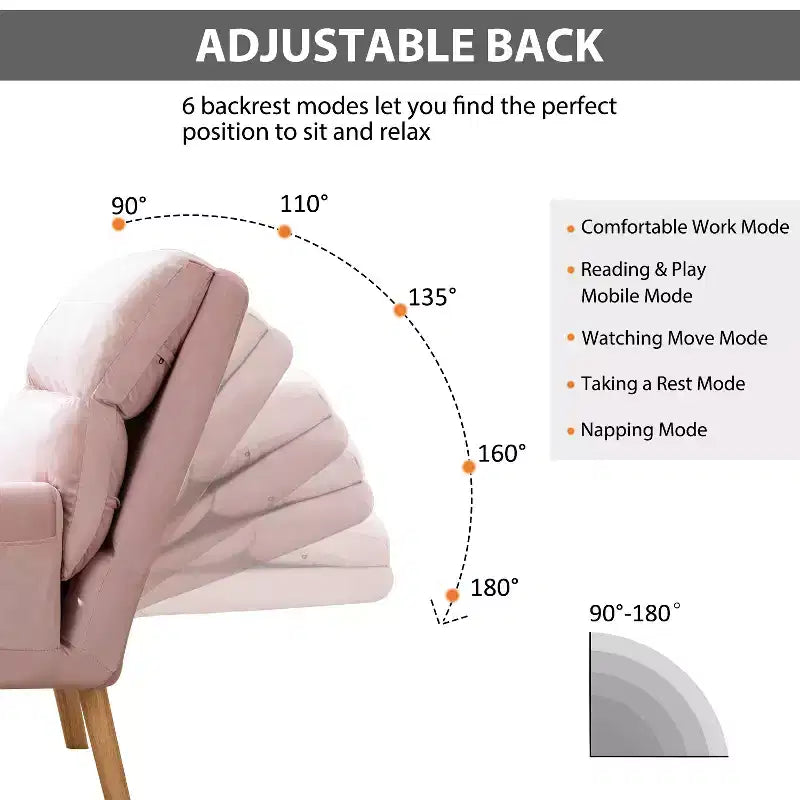 Poltrona con pouf, poltrona in velluto per camera da letto e soggiorno, comoda poltrona lounge con schienale regolabile e tasca laterale