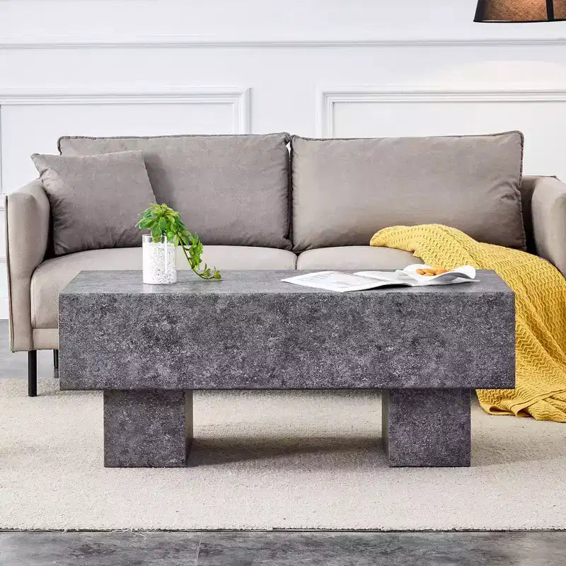 Tavolino moderno extra-largo 43, tavolino centrale rustico rettangolare da tè con base adatta ai tappeti per salotto e home theater