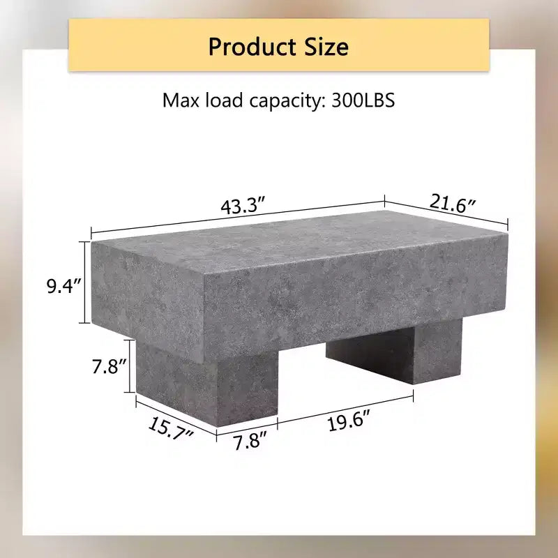 Tavolino moderno extra-largo 43, tavolino centrale rustico rettangolare da tè con base adatta ai tappeti per salotto e home theater
