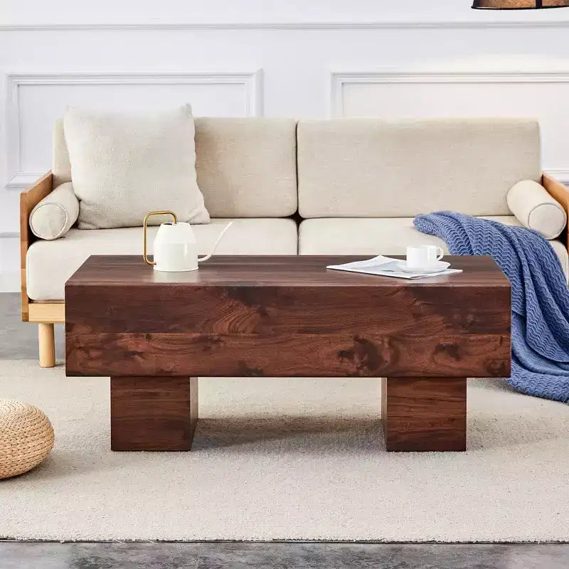 Tavolino moderno extra-largo 43, tavolino centrale rustico rettangolare da tè con base adatta ai tappeti per salotto e home theater