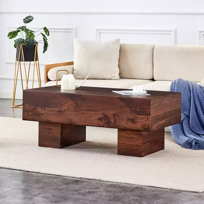 Tavolino moderno extra-largo 43, tavolino centrale rustico rettangolare da tè con base adatta ai tappeti per salotto e home theater