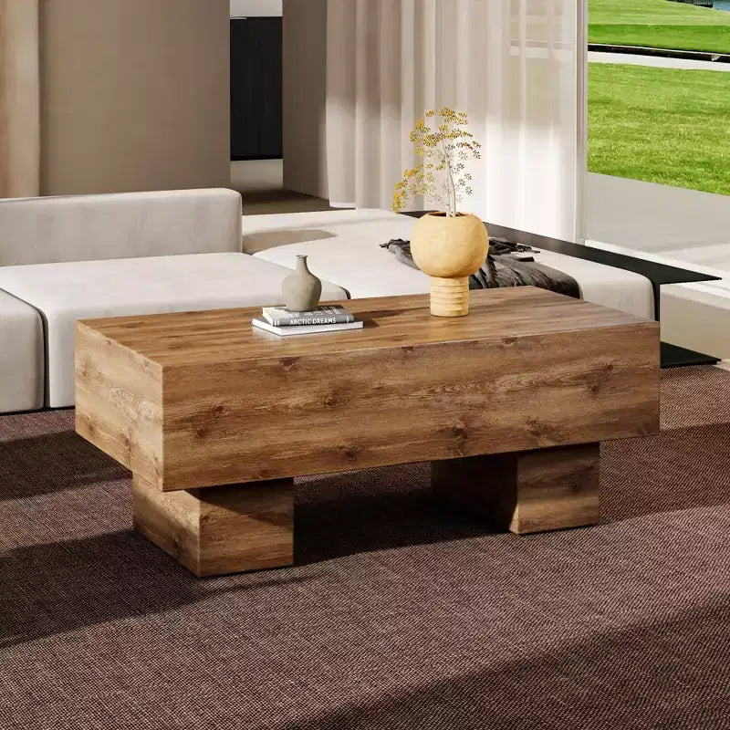Tavolino moderno extra-largo 43, tavolino centrale rustico rettangolare da tè con base adatta ai tappeti per salotto e home theater