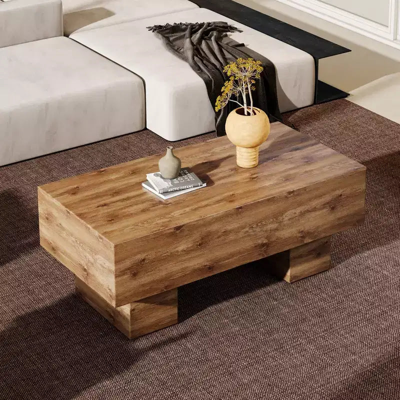 Tavolino moderno extra-largo 43, tavolino centrale rustico rettangolare da tè con base adatta ai tappeti per salotto e home theater