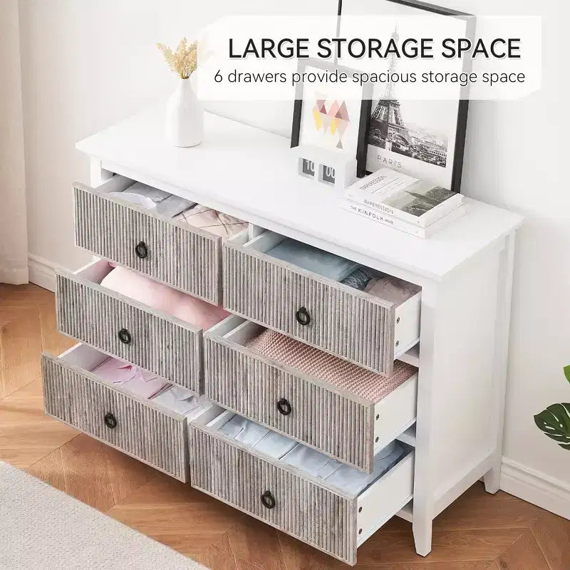 Cassettiera a 6 cassetti per camera da letto, cassettiera con design a onde scanalate, ampio mobile contenitore in legno, adatta per camera da letto, soggiorno, corridoio
