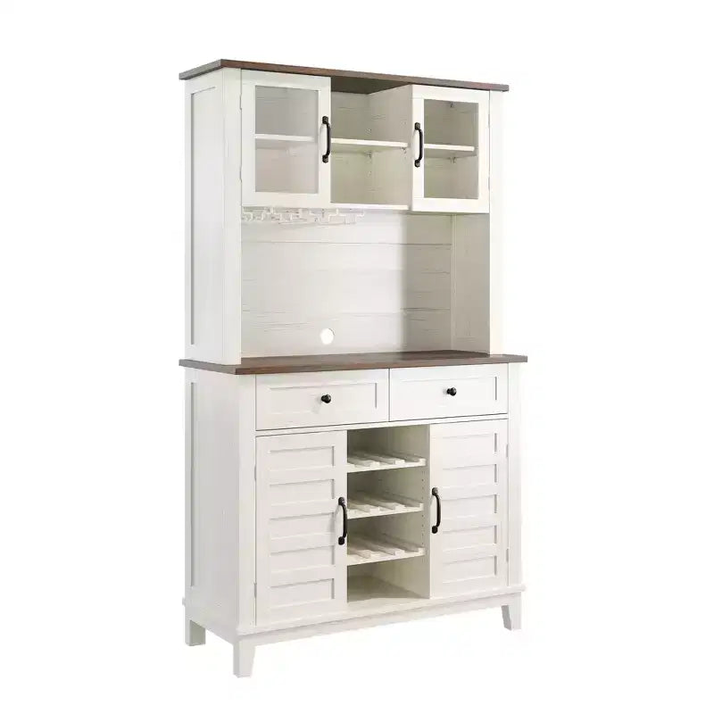 Credenza Bar 72 Farmhouse – Mobile Bar con Portabottiglie per 9 bottiglie, 4 Portabicchieri e Ripiano Regolabile, Bianco