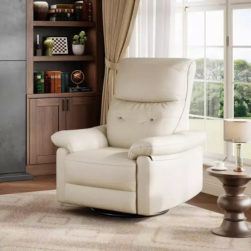 Poltrona reclinabile elettrica, poltrona reclinabile girevole in pelle PU con porte USB, poltrona reclinabile imbottita per cameretta, sedia ergonomica per salotto, beige
