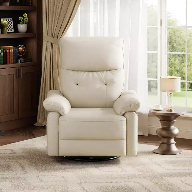Poltrona reclinabile elettrica, poltrona reclinabile girevole in pelle PU con porte USB, poltrona reclinabile imbottita per cameretta, sedia ergonomica per salotto, beige