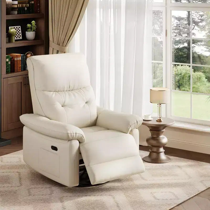 Poltrona reclinabile elettrica, poltrona reclinabile girevole in pelle PU con porte USB, poltrona reclinabile imbottita per cameretta, sedia ergonomica per salotto, beige