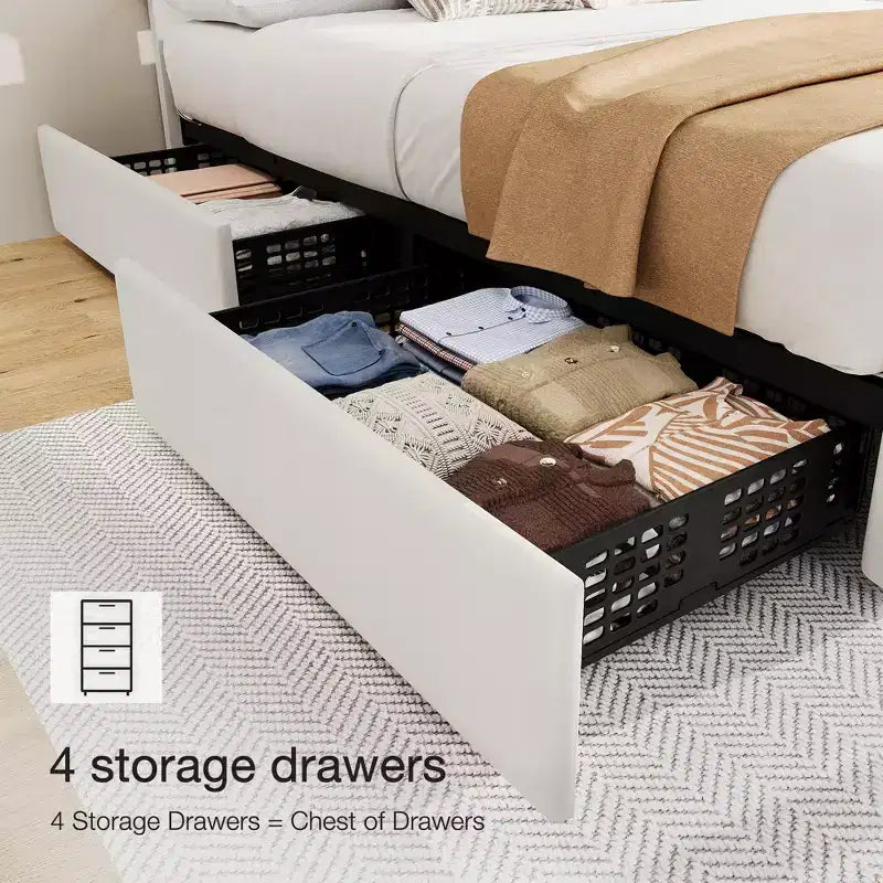 Struttura letto king-size con piattaforma e testiera regolabile e 4 cassetti, struttura letto moderna imbottita grigia con pediera, supporto a doghe in legno
