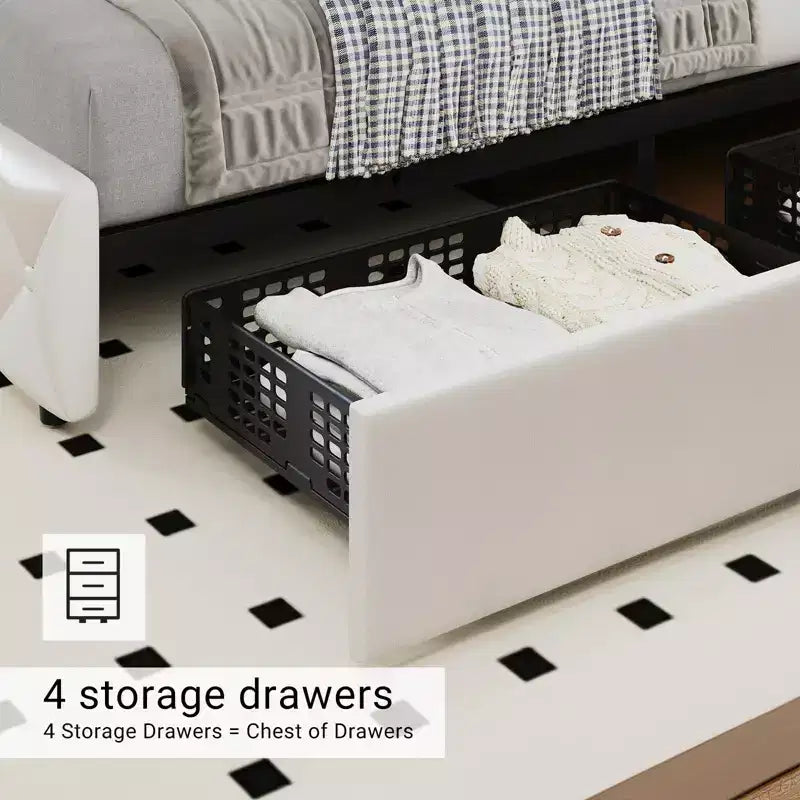 Struttura letto king-size con piattaforma e testiera regolabile e 4 cassetti, struttura letto moderna imbottita grigia con pediera, supporto a doghe in legno
