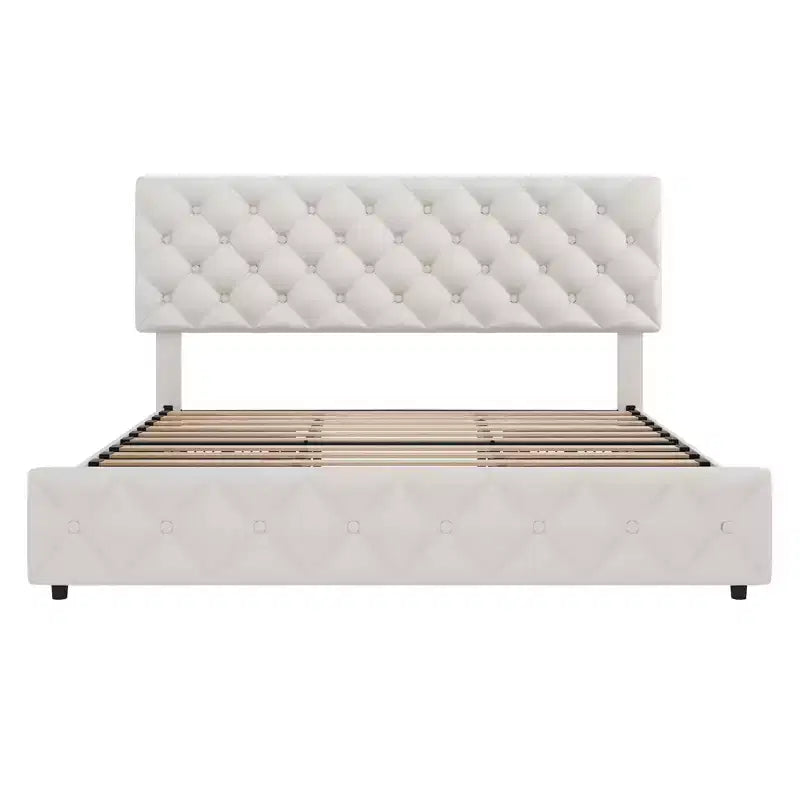 Struttura letto king-size con piattaforma e testiera regolabile e 4 cassetti, struttura letto moderna imbottita grigia con pediera, supporto a doghe in legno