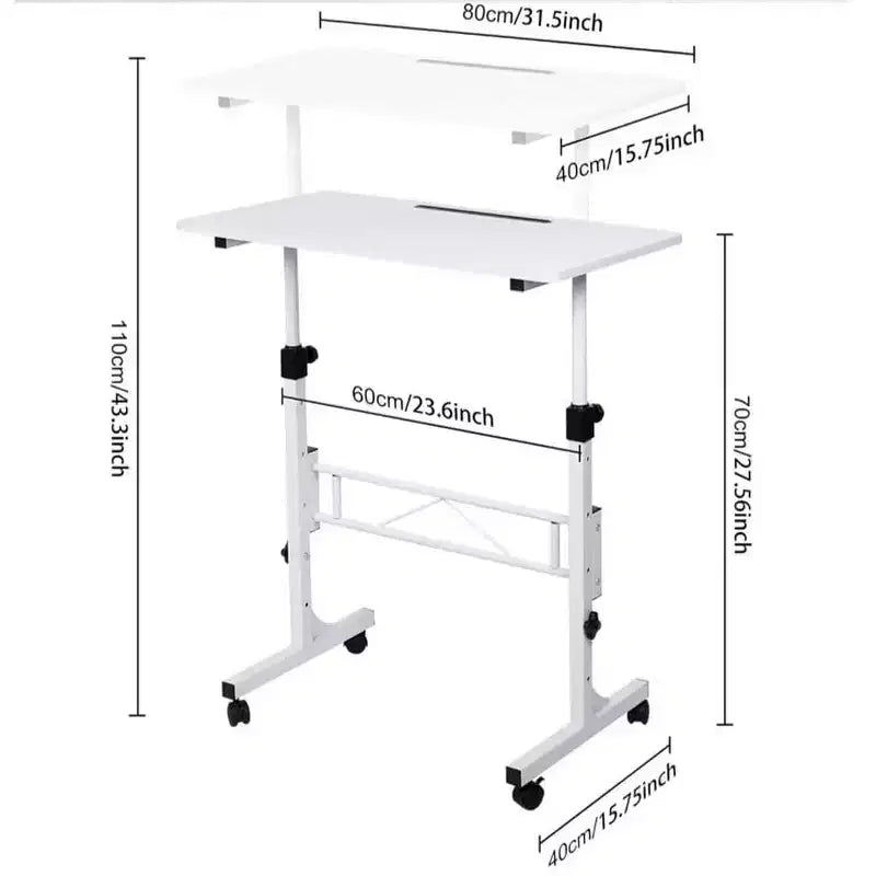 Scrivania Regolabile in Altezza - Scrivania Piccola Mobile con Ruote, Tavolo Portatile per Laptop, Regolabile 79-110 cm per Casa, Ufficio, Aula (81 x 41 cm Nero)