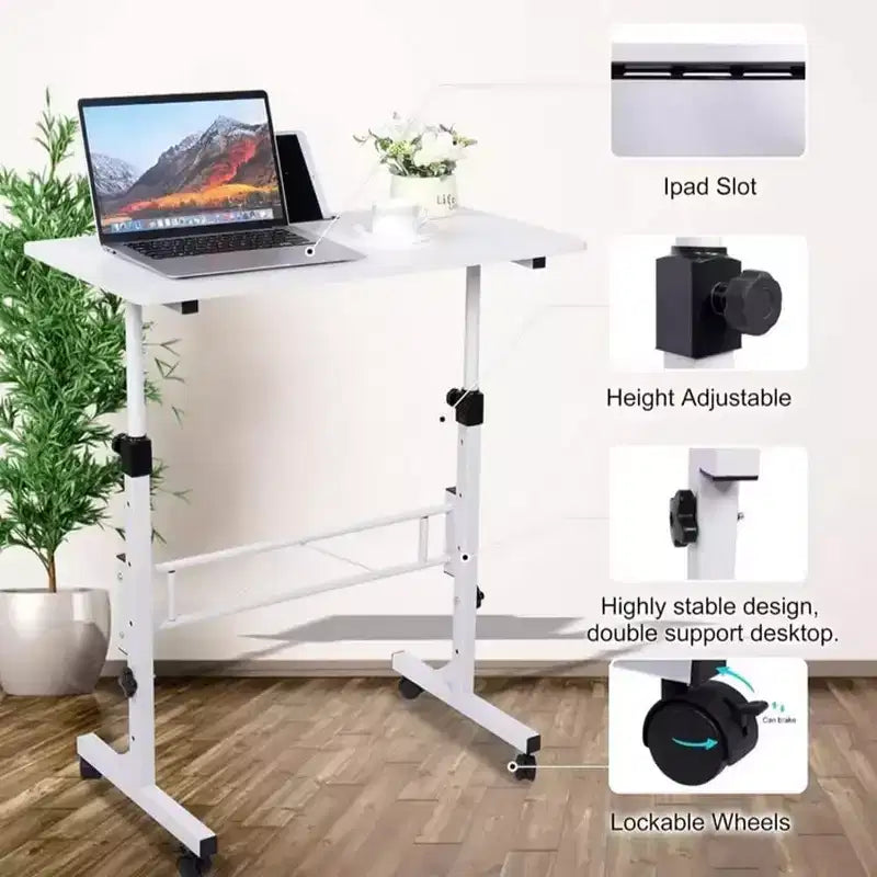 Scrivania Regolabile in Altezza - Scrivania Piccola Mobile con Ruote, Tavolo Portatile per Laptop, Regolabile 79-110 cm per Casa, Ufficio, Aula (81 x 41 cm Nero)