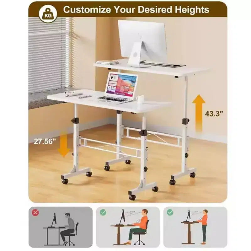 Scrivania Regolabile in Altezza - Scrivania Piccola Mobile con Ruote, Tavolo Portatile per Laptop, Regolabile 79-110 cm per Casa, Ufficio, Aula (81 x 41 cm Nero)