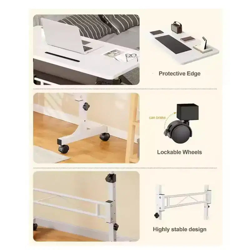 Scrivania Regolabile in Altezza - Scrivania Piccola Mobile con Ruote, Tavolo Portatile per Laptop, Regolabile 79-110 cm per Casa, Ufficio, Aula (81 x 41 cm Nero)