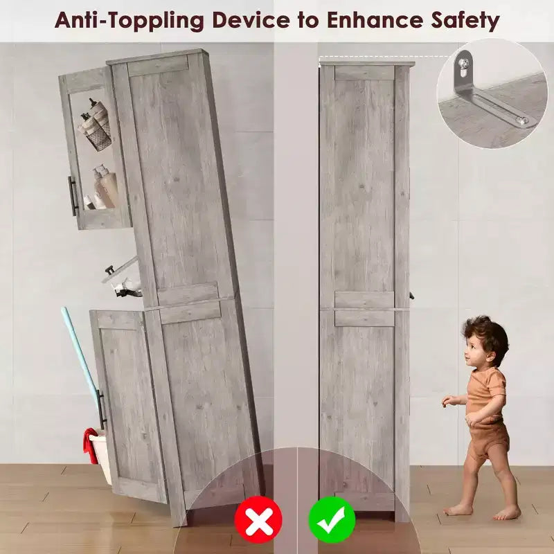 Mobile Alto da Bagno, Mobiletto Contenitore da Terra con Ante in Vetro, Ripiani Regolabili e Cassetti, Mobile Alto 170 cm per Cucina