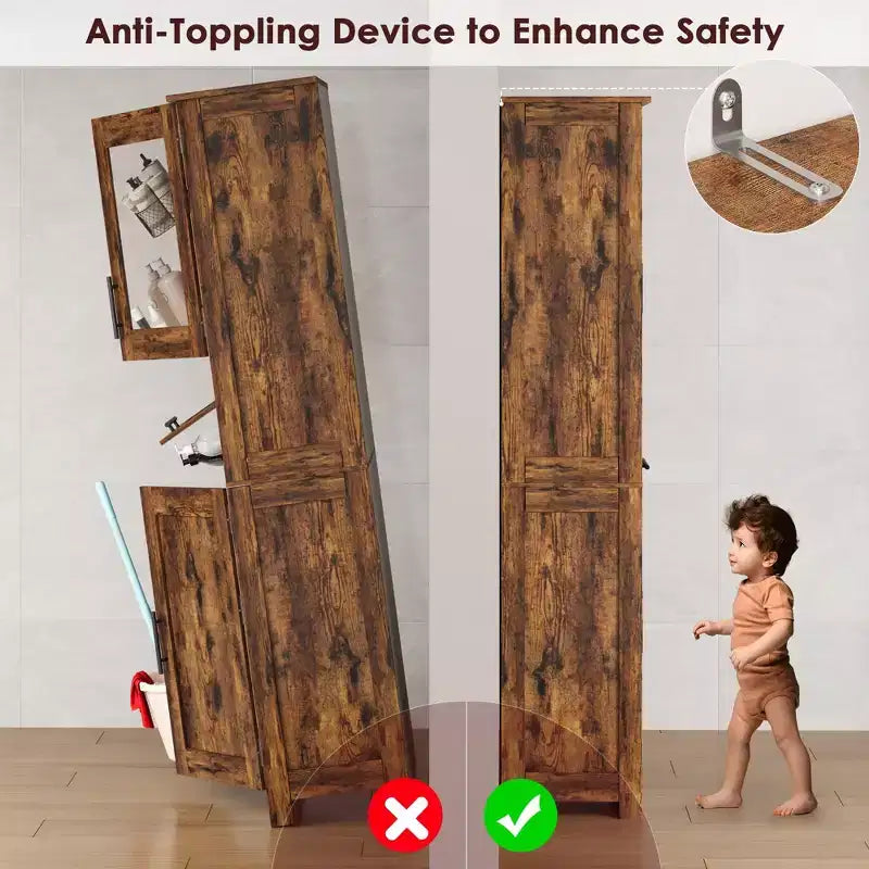 Mobile Alto da Bagno, Mobiletto Contenitore da Terra con Ante in Vetro, Ripiani Regolabili e Cassetti, Mobile Alto 170 cm per Cucina
