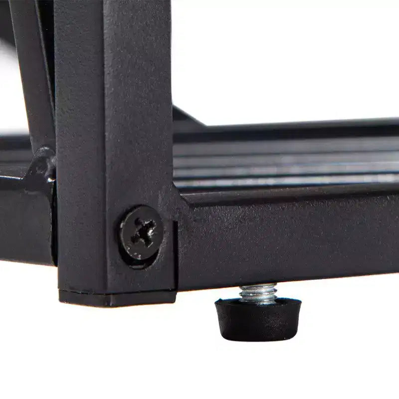 Tavolino smontabile con struttura a C in ferro, piano in MDF marrone con linee incrociate, spruzzato in PVC nero, 30,5*21*54 cm.