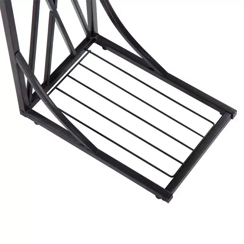 Tavolino smontabile con struttura a C in ferro, piano in MDF marrone con linee incrociate, spruzzato in PVC nero, 30,5*21*54 cm.