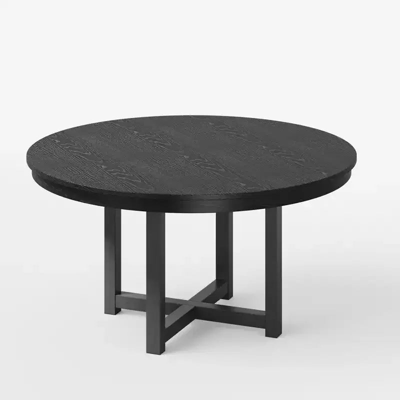 Tavolo da pranzo 45 x 45 in legno massello stile rustico, piano rotondo con venature del legno e base a croce per sale da pranzo moderne e riunioni di famiglia, nero
