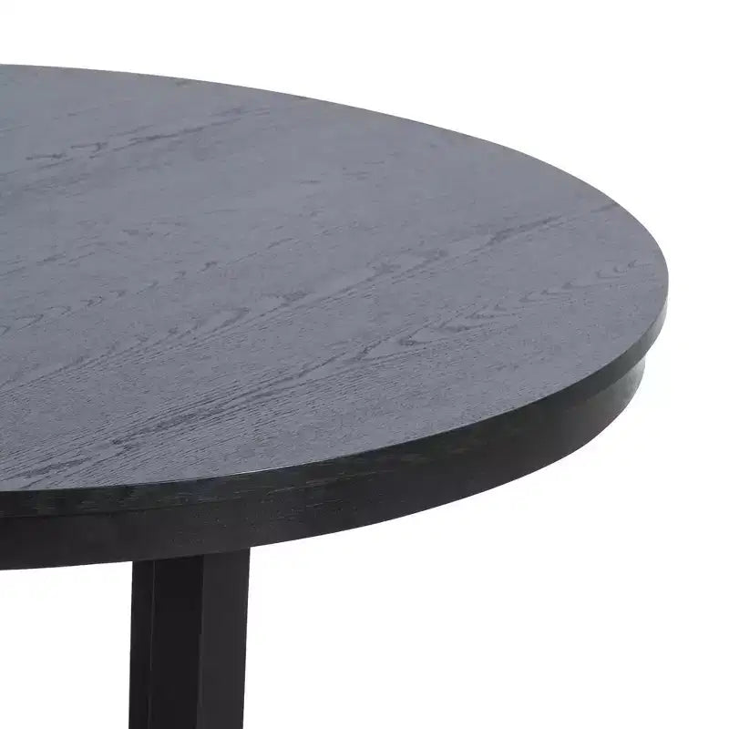 Tavolo da pranzo 45 x 45 in legno massello stile rustico, piano rotondo con venature del legno e base a croce per sale da pranzo moderne e riunioni di famiglia, nero