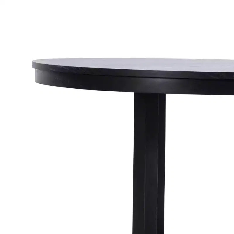 Tavolo da pranzo 45 x 45 in legno massello stile rustico, piano rotondo con venature del legno e base a croce per sale da pranzo moderne e riunioni di famiglia, nero