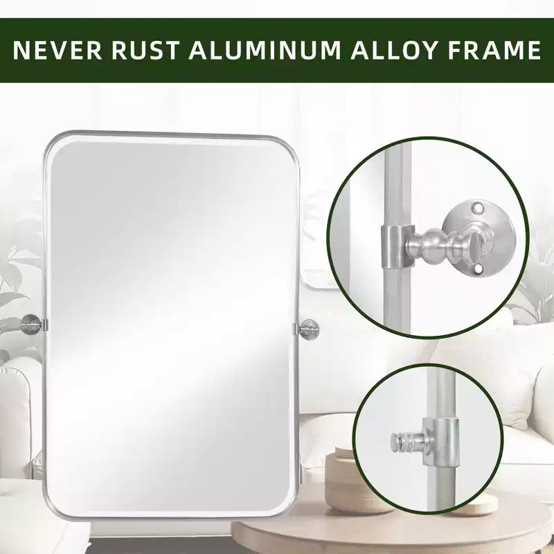 2 Pezzi 31 In.A x 24 In.L Specchio da Parete con Cornice in Ferro Argentato Arrotondata ad Arco da Appendere