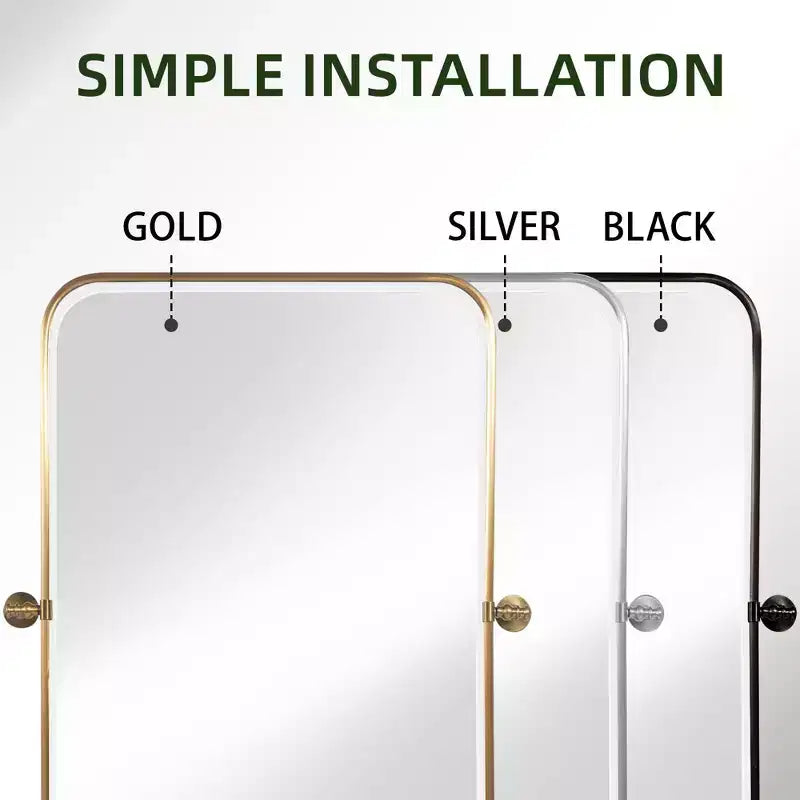 2 Pezzi 31 In.A x 24 In.L Specchio da Parete con Cornice in Ferro Argentato Arrotondata ad Arco da Appendere