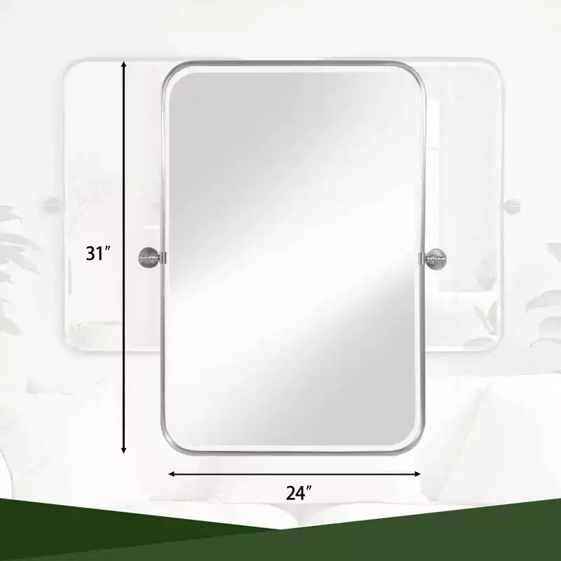 2 Pezzi 31 In.A x 24 In.L Specchio da Parete con Cornice in Ferro Argentato Arrotondata ad Arco da Appendere