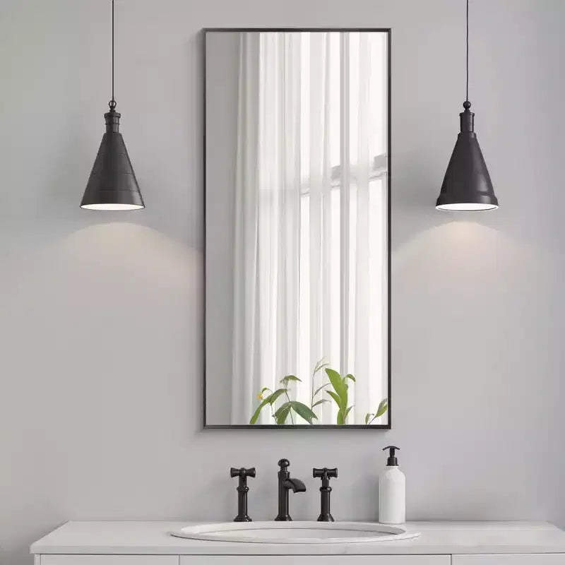 Specchio da parete dorato a rettangolo ad angolo retto con bordo sottile in lega di alluminio, 91 cm A x 61 cm L, 1 pezzo
