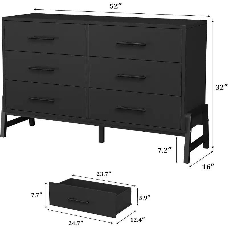 Comò a 6 cassetti per camera da letto, cassettiera larga 52 pollici con ampio spazio di archiviazione, cassettiera autonoma in legno per soggiorno, camera da letto