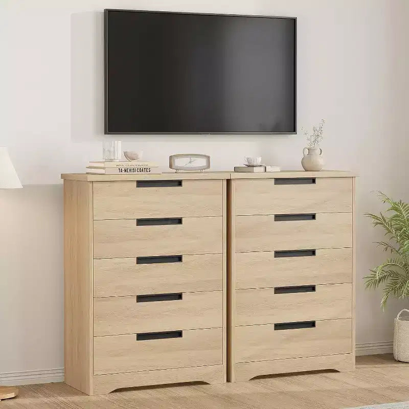 Cassettiera a 5 cassetti per camera da letto, Comò naturale con maniglie integrate, Organizzatore cassettiera in legno per soggiorno, cameretta, corridoio