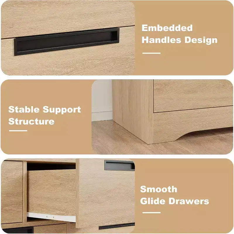 Cassettiera a 5 cassetti per camera da letto, Comò naturale con maniglie integrate, Organizzatore cassettiera in legno per soggiorno, cameretta, corridoio