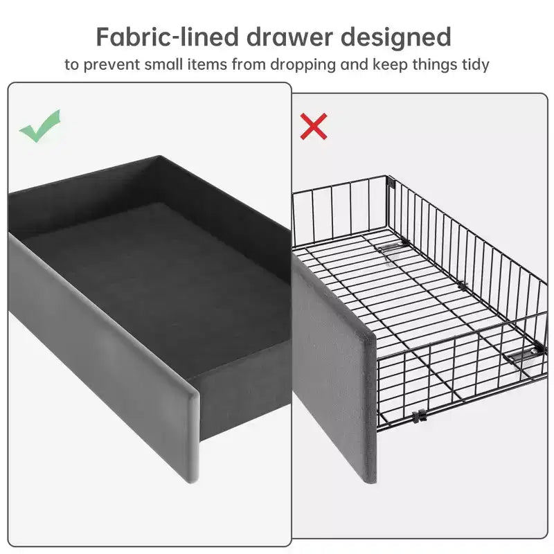 Base letto matrimoniale con contenitore - Letto imbottito con stazione di ricarica, letto estraibile e 4 cassetti, grigio