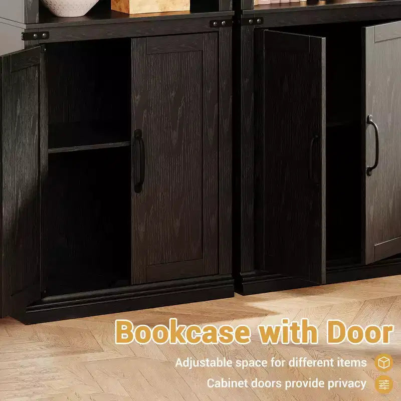Libreria a colonna in stile rustico con anta, Scaffale a 5 ripiani in legno con contenitore, Scaffale espositivo alto 174,5 cm per soggiorno, ufficio