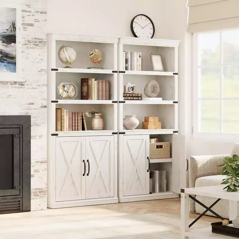 Libreria a colonna in stile rustico con anta, Scaffale a 5 ripiani in legno con contenitore, Scaffale espositivo alto 174,5 cm per soggiorno, ufficio