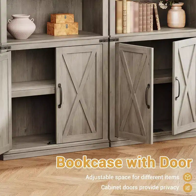 Libreria a colonna in stile rustico con anta, Scaffale a 5 ripiani in legno con contenitore, Scaffale espositivo alto 174,5 cm per soggiorno, ufficio