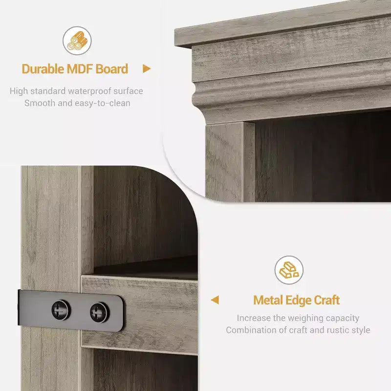 Libreria a colonna in stile rustico con anta, Scaffale a 5 ripiani in legno con contenitore, Scaffale espositivo alto 174,5 cm per soggiorno, ufficio
