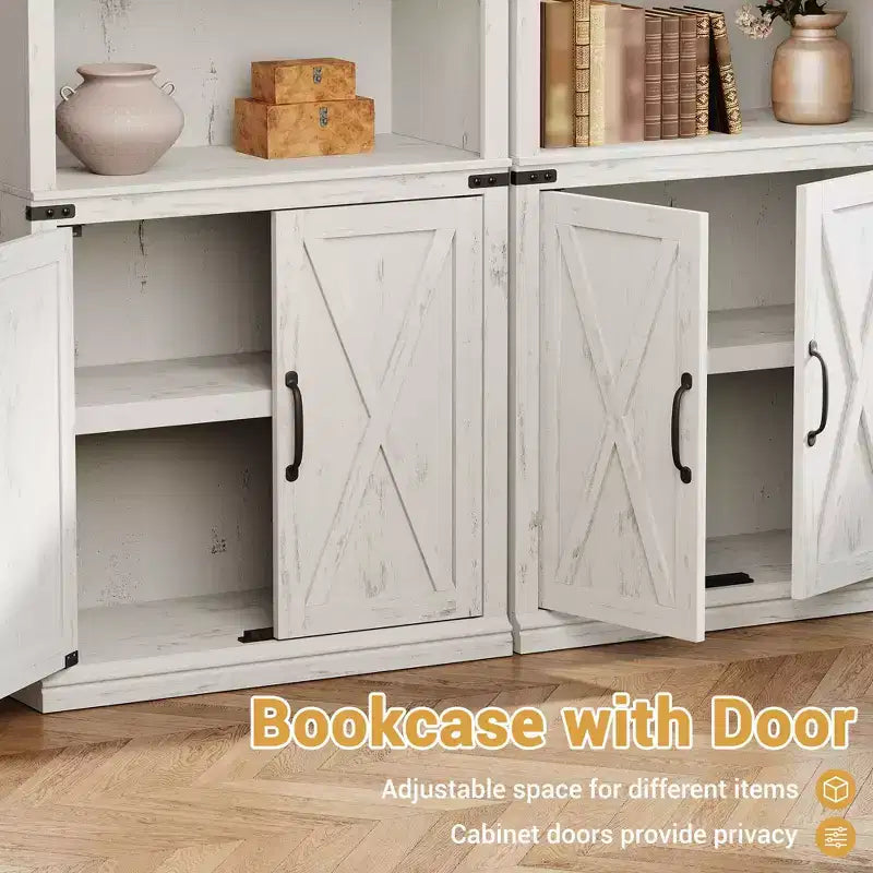 Libreria a colonna in stile rustico con anta, Scaffale a 5 ripiani in legno con contenitore, Scaffale espositivo alto 174,5 cm per soggiorno, ufficio