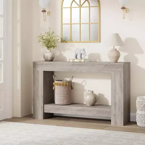 47 Farmhouse Console Table with 2 Tiers and Storage  Large Wooden Sofa Table for Entryway, Hallway and Living Room