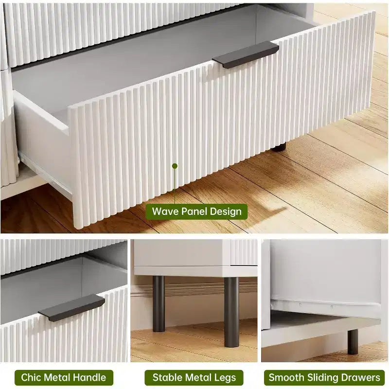 Cassettiera 59" a 6 Cassetti, Mobile Moderno Scanalato con Maniglie in Metallo, Contenitore in Legno per Camera da Letto/Soggiorno